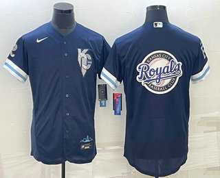 Men%27s Kansas City Royals Big Logo 2022 Navy Blue City Connect Flex Base Stitched Jerseys